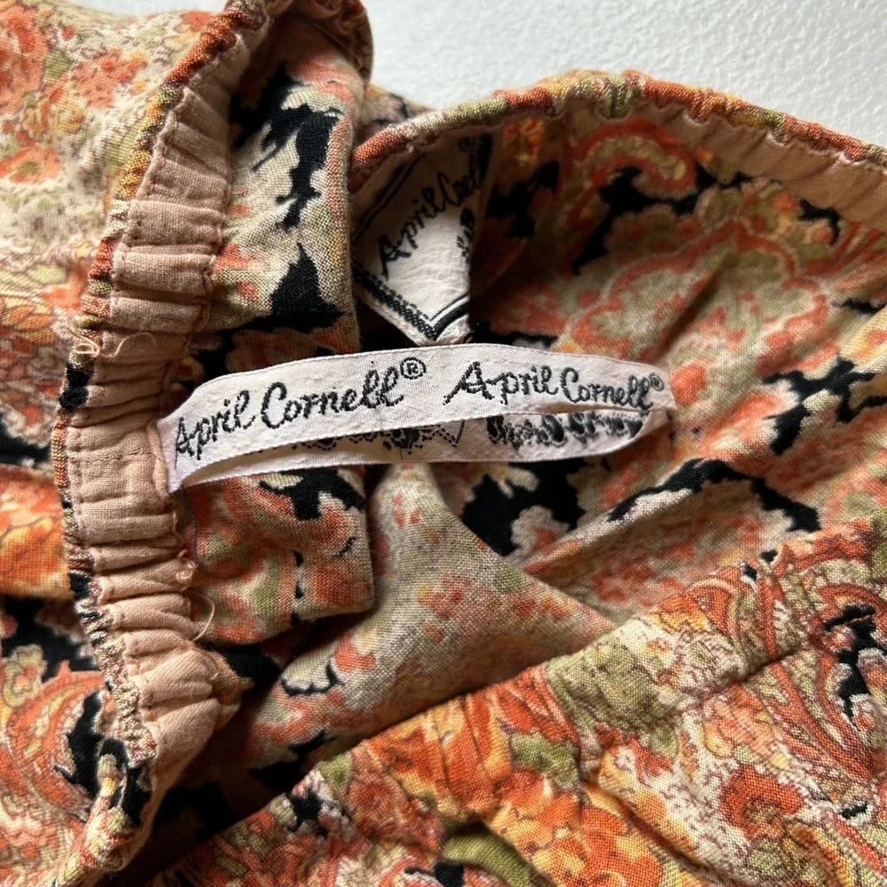April Cornell Midi Skirt Size M Orange Floral Paisley‎ Boho Elastic Waist